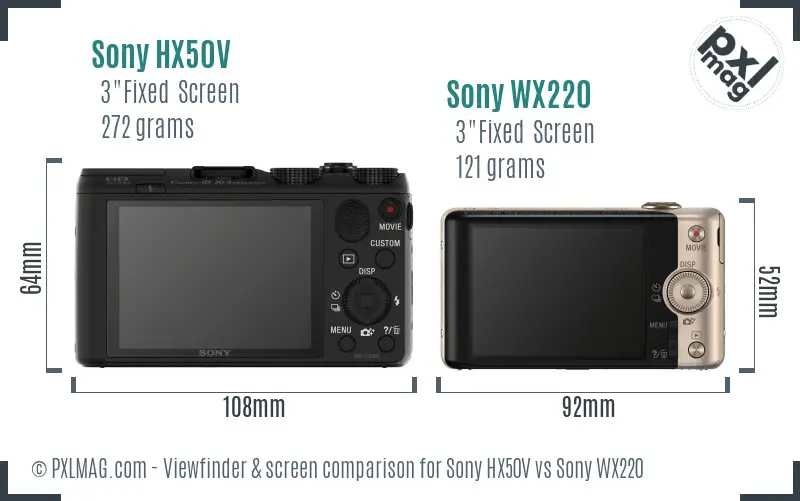 Sony HX50V vs Sony WX220 Screen and Viewfinder comparison