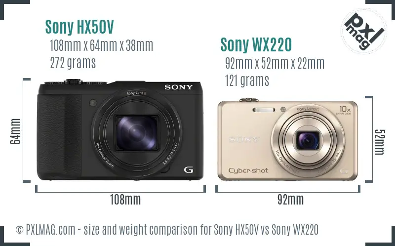 Sony HX50V vs Sony WX220 size comparison