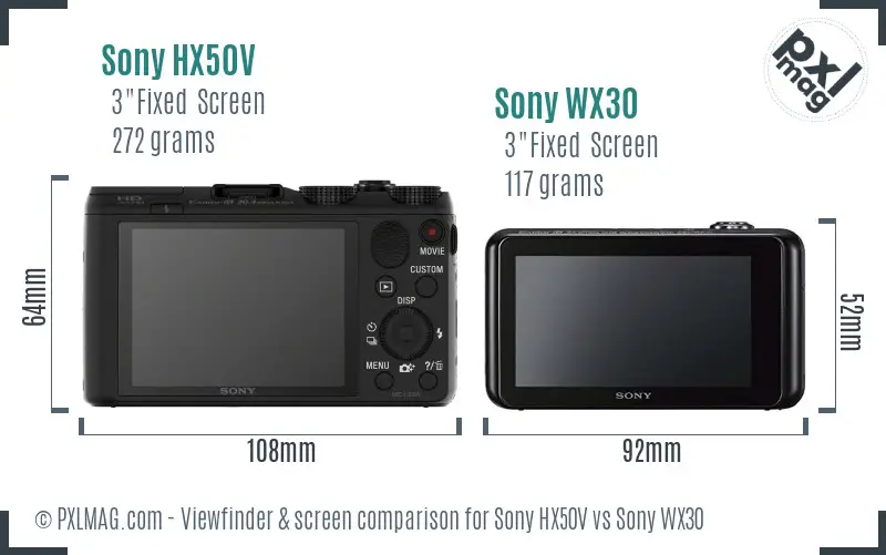 Sony HX50V vs Sony WX30 Screen and Viewfinder comparison
