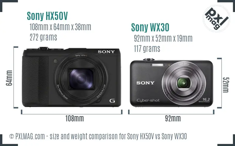 Sony HX50V vs Sony WX30 size comparison