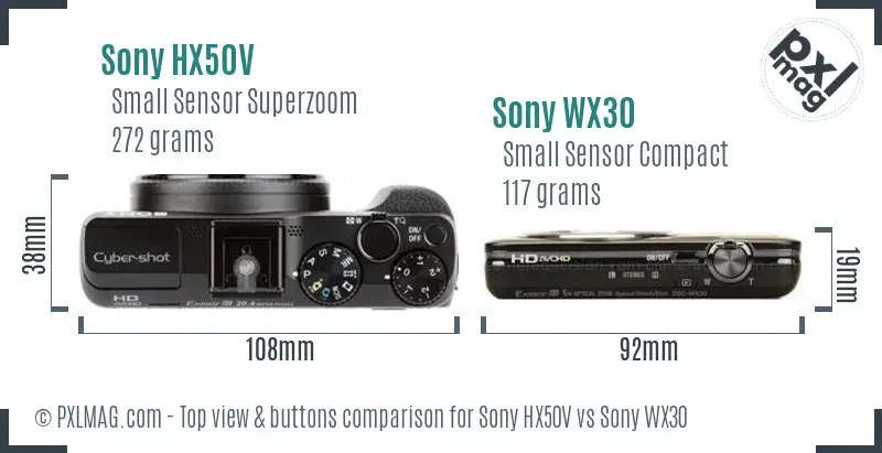 Sony HX50V vs Sony WX30 top view buttons comparison