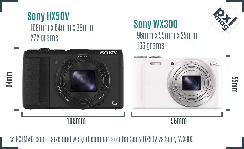Sony HX50V vs Sony WX300 size comparison