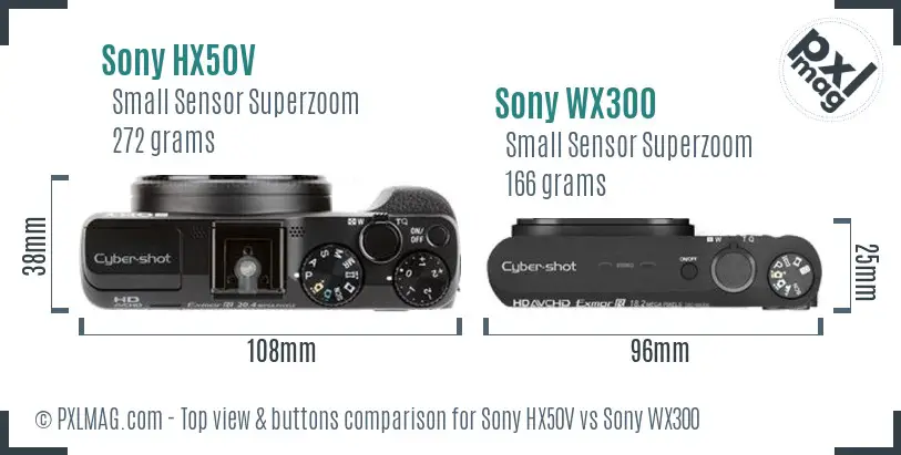 Sony HX50V vs Sony WX300 top view buttons comparison