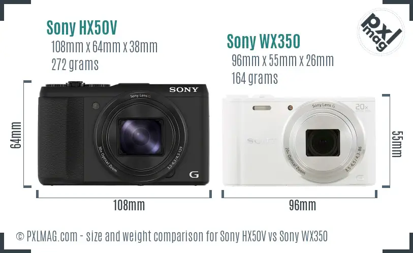 Sony HX50V vs Sony WX350 size comparison