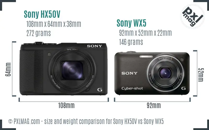 Sony HX50V vs Sony WX5 size comparison