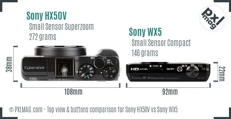 Sony HX50V vs Sony WX5 top view buttons comparison