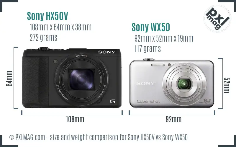 Sony HX50V vs Sony WX50 size comparison