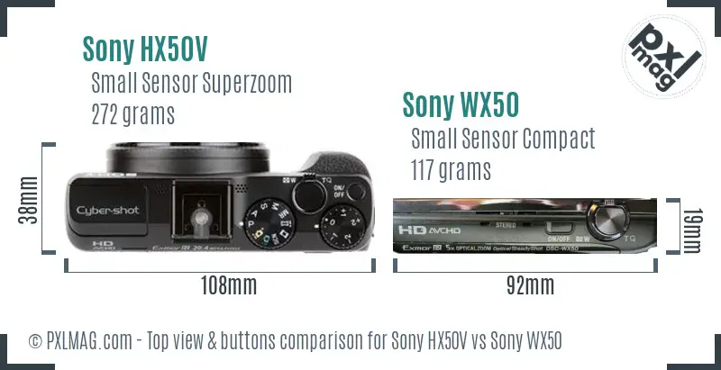 Sony HX50V vs Sony WX50 top view buttons comparison