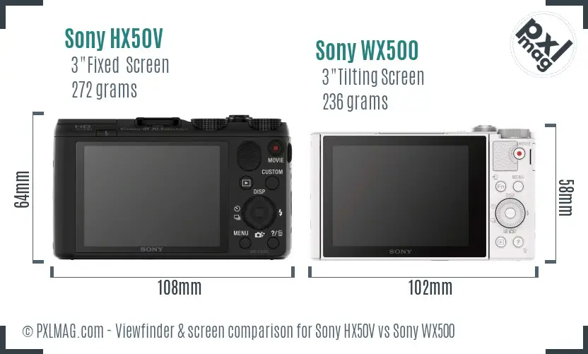 Sony HX50V vs Sony WX500 Screen and Viewfinder comparison