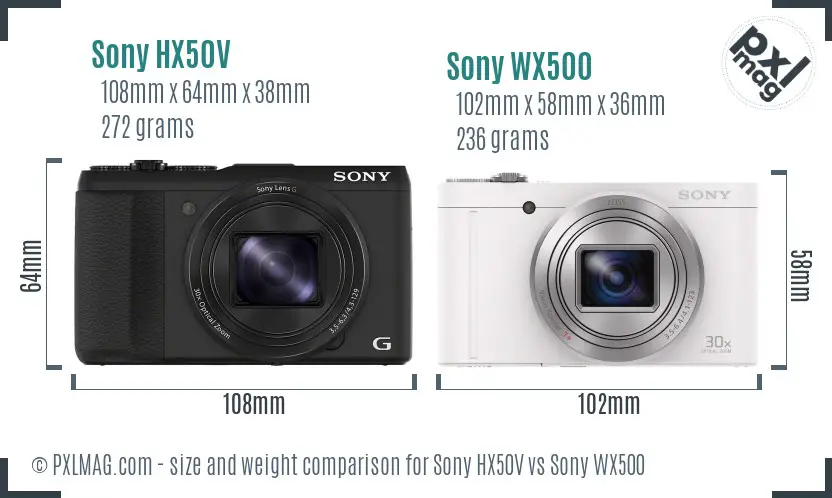 Sony HX50V vs Sony WX500 size comparison