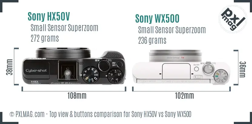 Sony HX50V vs Sony WX500 top view buttons comparison