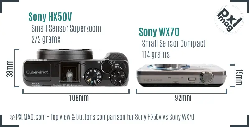 Sony HX50V vs Sony WX70 top view buttons comparison