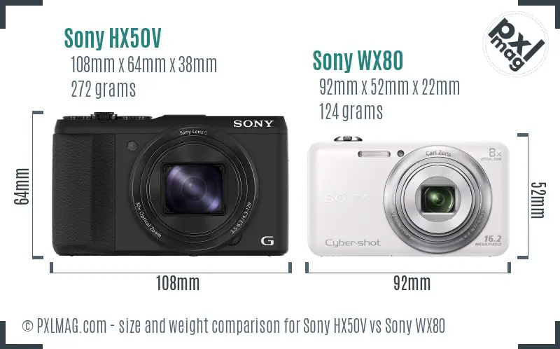 Sony HX50V vs Sony WX80 size comparison