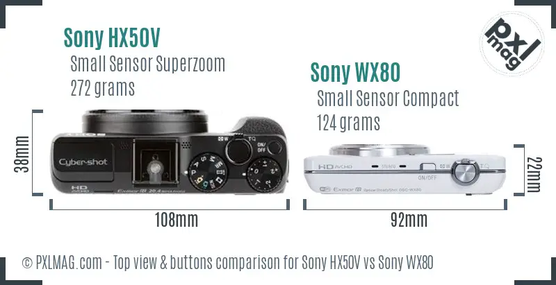 Sony HX50V vs Sony WX80 top view buttons comparison