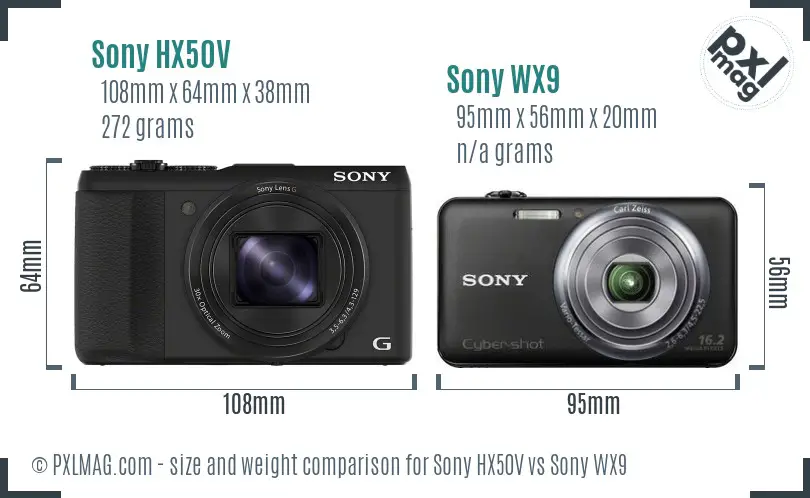 Sony HX50V vs Sony WX9 size comparison