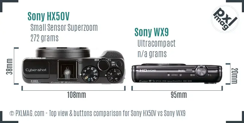 Sony HX50V vs Sony WX9 top view buttons comparison