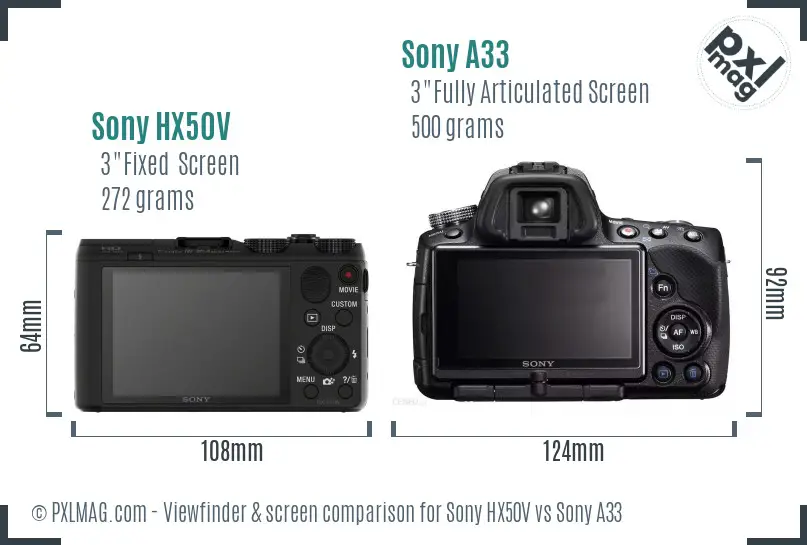 Sony HX50V vs Sony A33 Screen and Viewfinder comparison