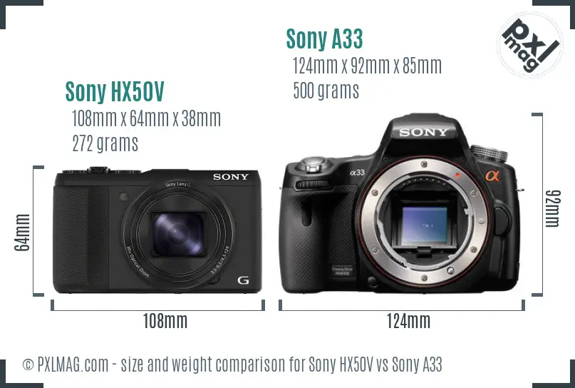 Sony HX50V vs Sony A33 size comparison