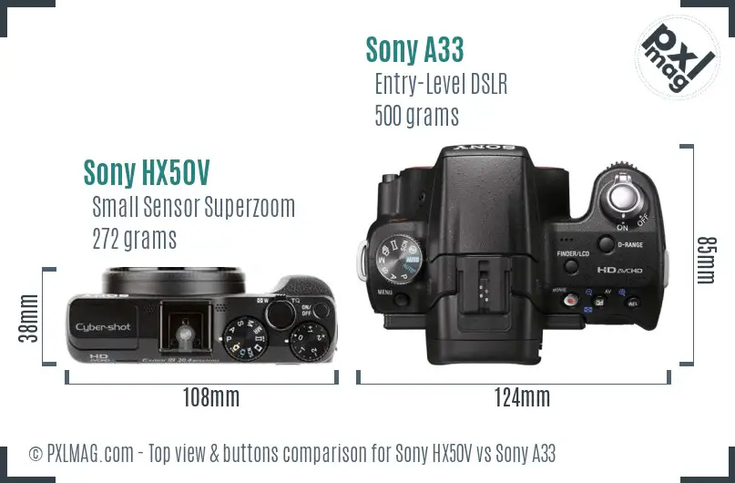 Sony HX50V vs Sony A33 top view buttons comparison