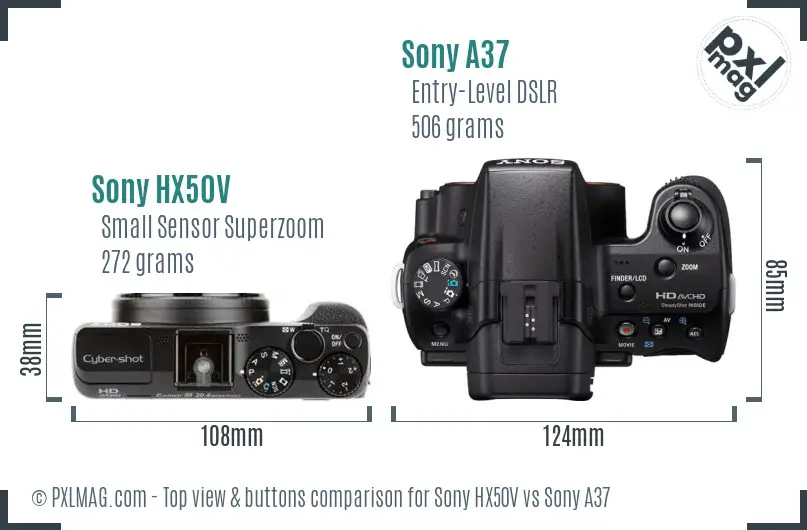 Sony HX50V vs Sony A37 top view buttons comparison