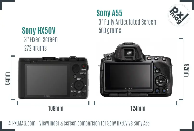 Sony HX50V vs Sony A55 Screen and Viewfinder comparison