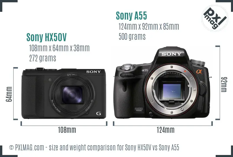 Sony HX50V vs Sony A55 size comparison