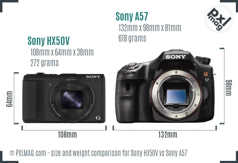 Sony HX50V vs Sony A57 size comparison