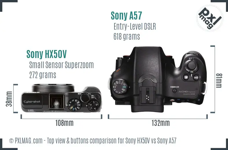 Sony HX50V vs Sony A57 top view buttons comparison