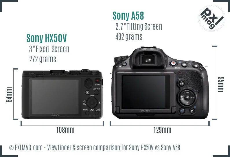 Sony HX50V vs Sony A58 Screen and Viewfinder comparison