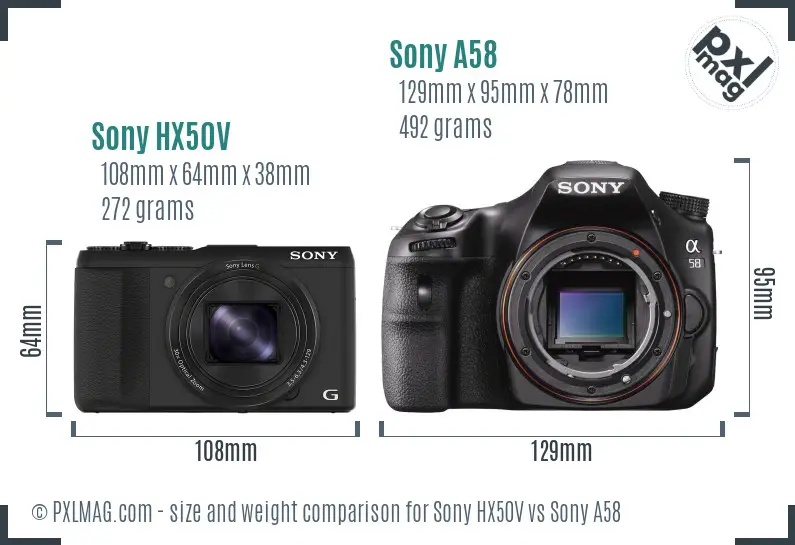 Sony HX50V vs Sony A58 size comparison