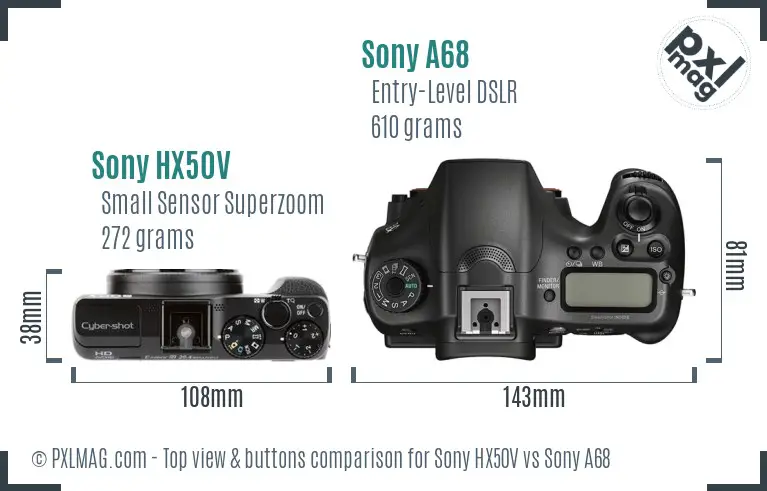 Sony HX50V vs Sony A68 top view buttons comparison