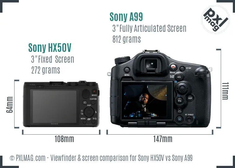 Sony HX50V vs Sony A99 Screen and Viewfinder comparison