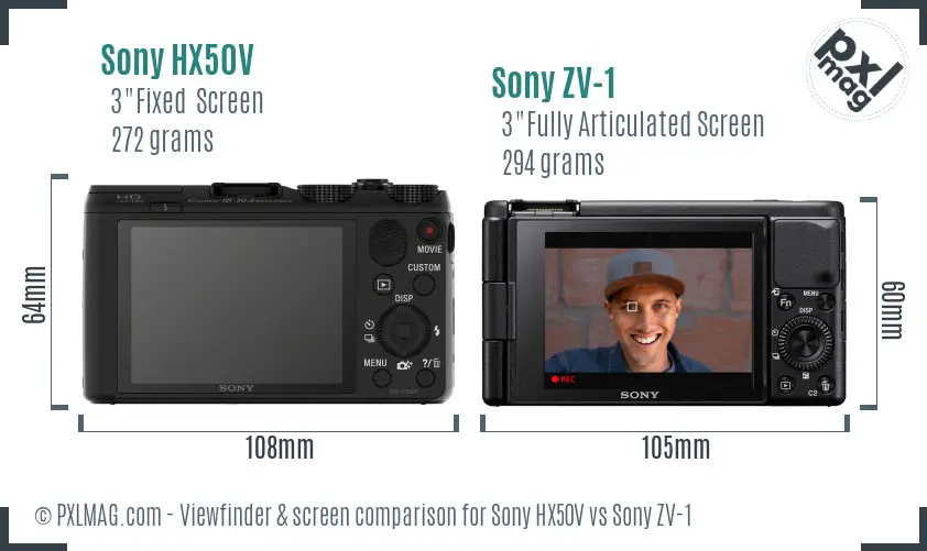 Sony HX50V vs Sony ZV-1 Screen and Viewfinder comparison