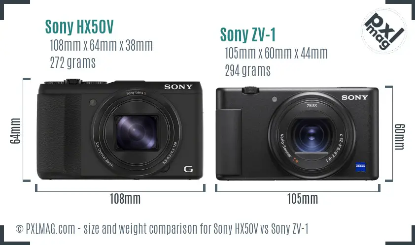 Sony HX50V vs Sony ZV-1 size comparison