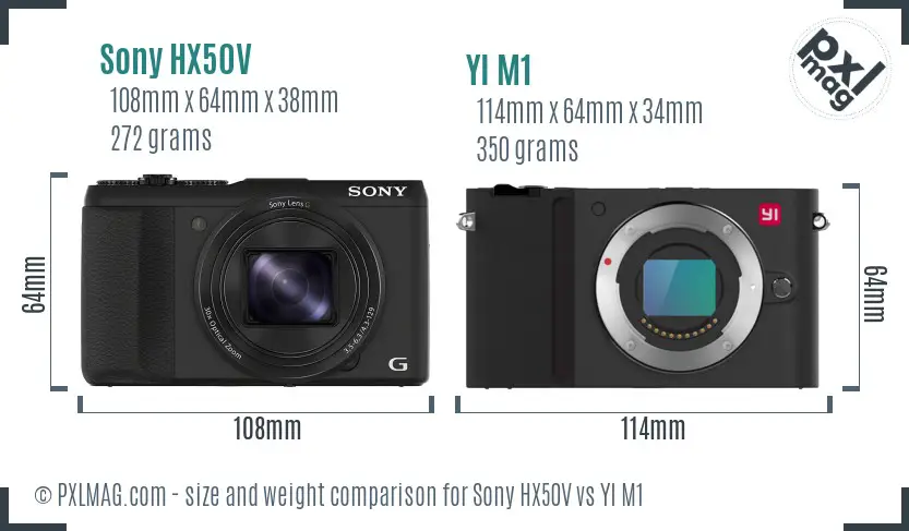 Sony HX50V vs YI M1 size comparison