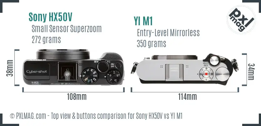 Sony HX50V vs YI M1 top view buttons comparison