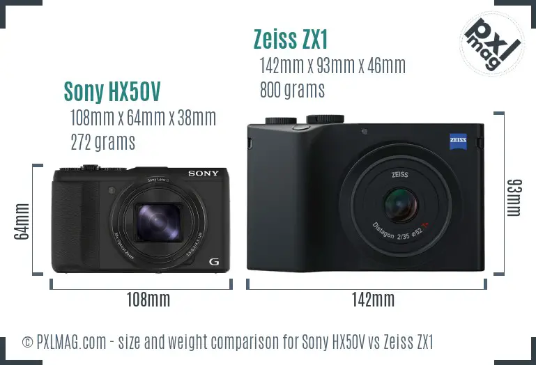 Sony HX50V vs Zeiss ZX1 size comparison