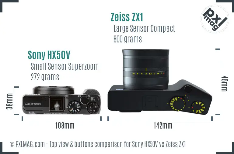 Sony HX50V vs Zeiss ZX1 top view buttons comparison
