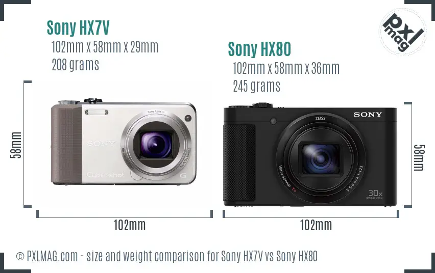 Sony HX7V vs Sony HX80 size comparison