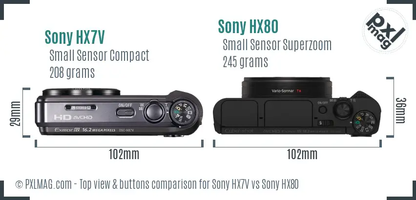 Sony HX7V vs Sony HX80 top view buttons comparison