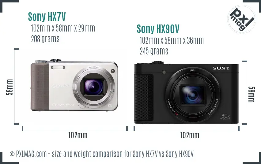 Sony HX7V vs Sony HX90V size comparison