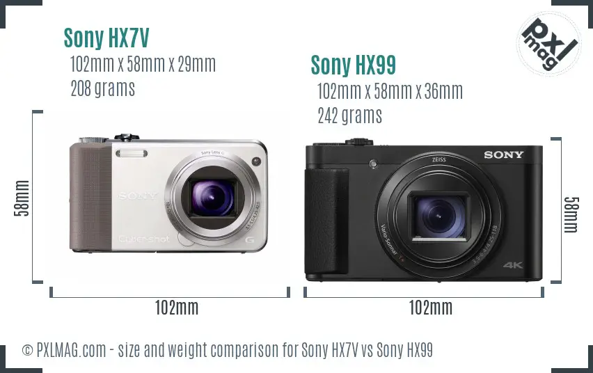 Sony HX7V vs Sony HX99 size comparison