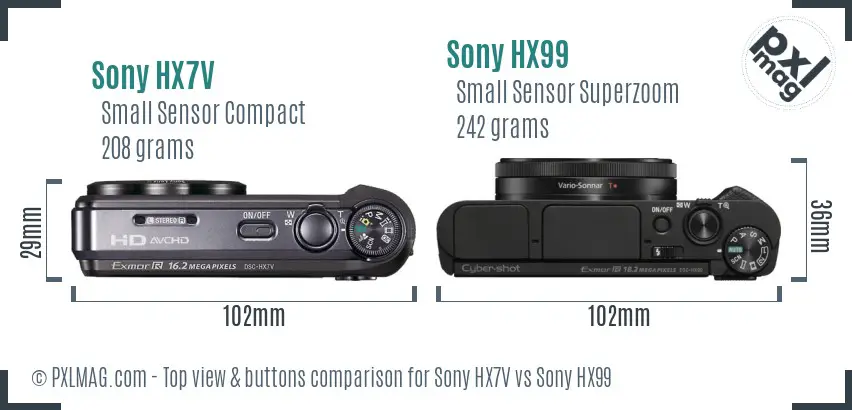 Sony HX7V vs Sony HX99 top view buttons comparison