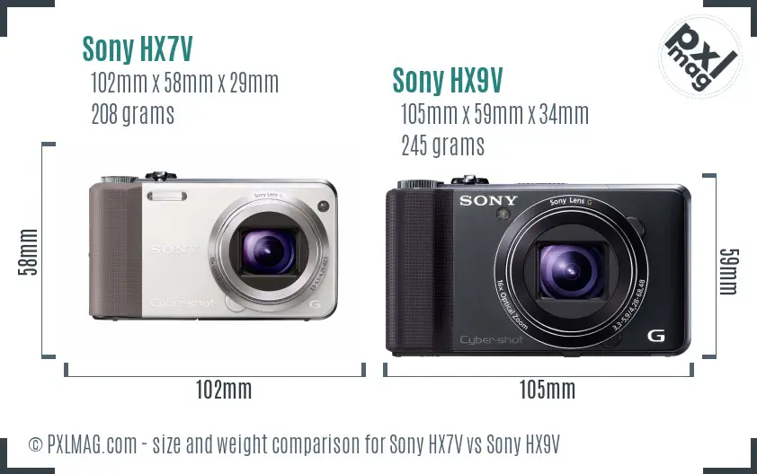 Sony HX7V vs Sony HX9V size comparison