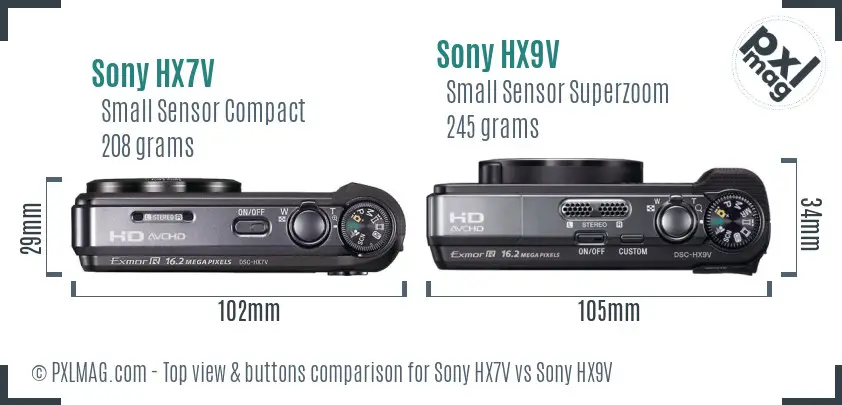 Sony HX7V vs Sony HX9V top view buttons comparison