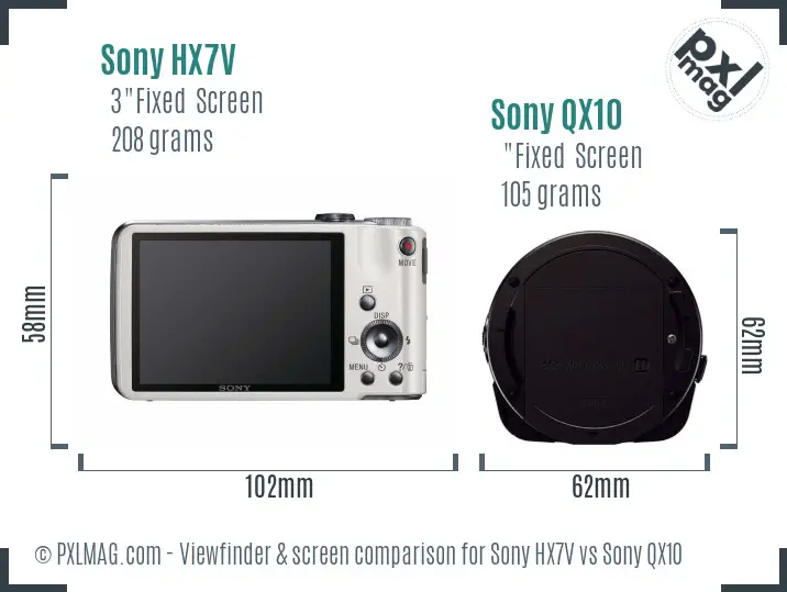 Sony HX7V vs Sony QX10 Screen and Viewfinder comparison