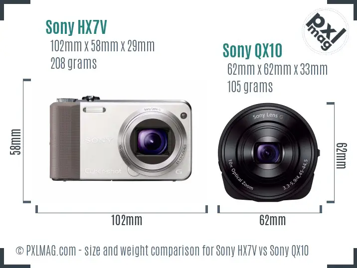 Sony HX7V vs Sony QX10 size comparison