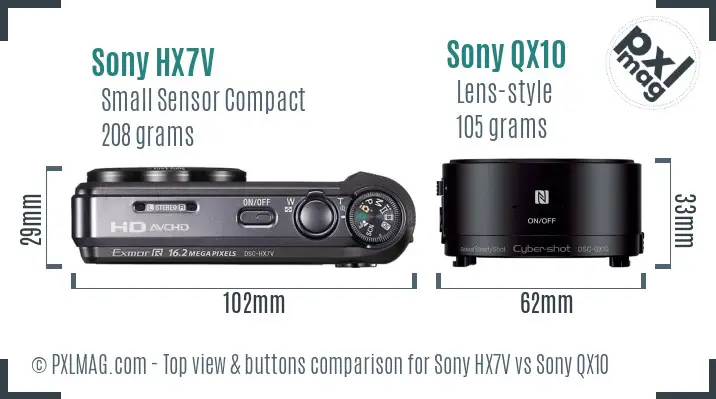 Sony HX7V vs Sony QX10 top view buttons comparison