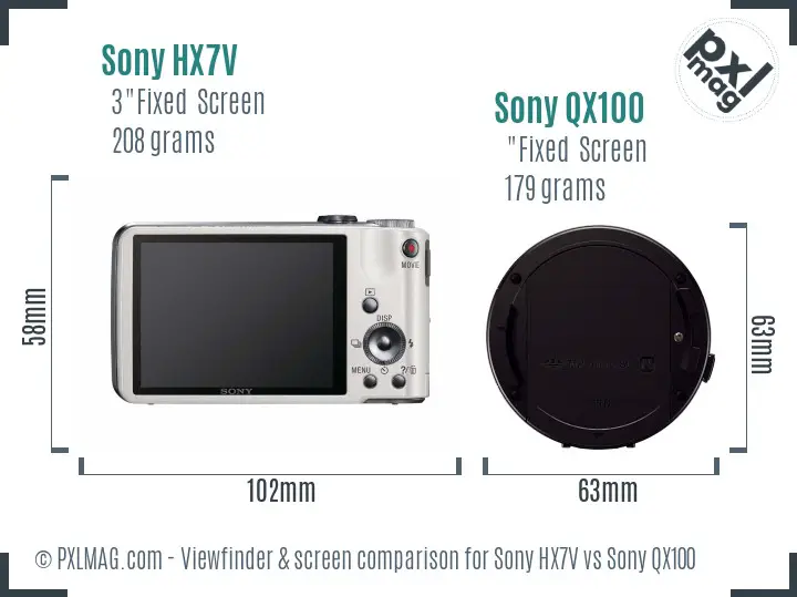 Sony HX7V vs Sony QX100 Screen and Viewfinder comparison