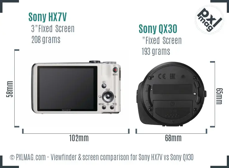 Sony HX7V vs Sony QX30 Screen and Viewfinder comparison